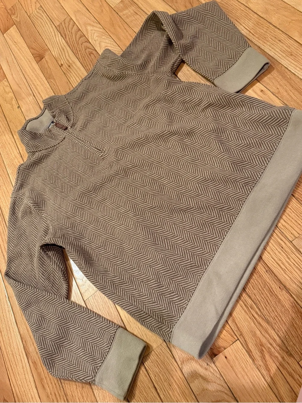 Lands' End Men's Tan/Brown Herringbone Half-Zip Size M JFK Jr. New England